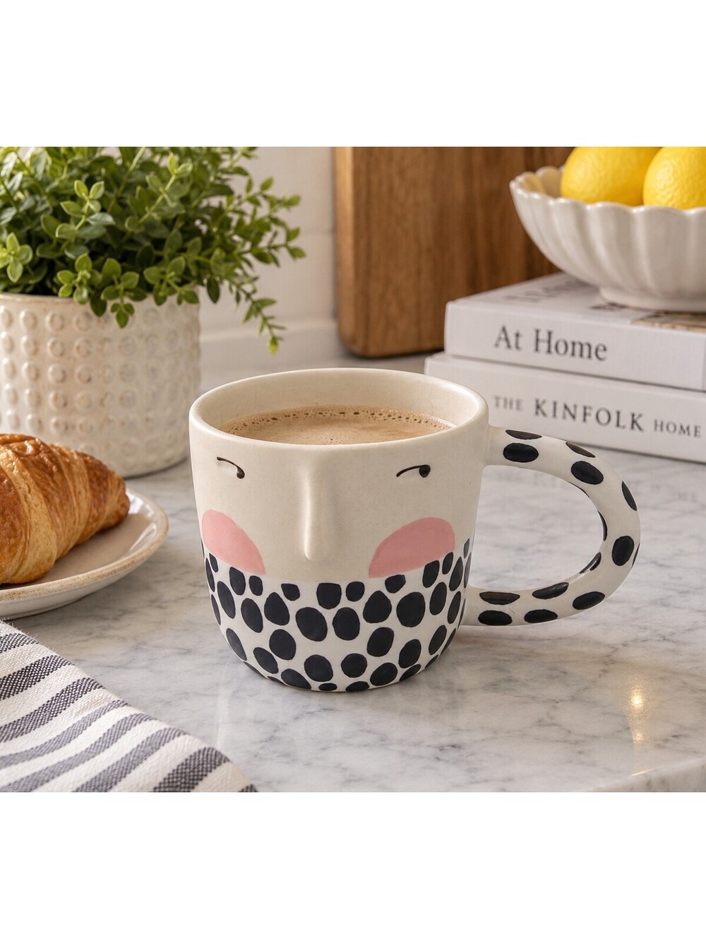 Anthropologie Fotini Tikkou Visage 3D Face Mug Polka Dot Pink Black
